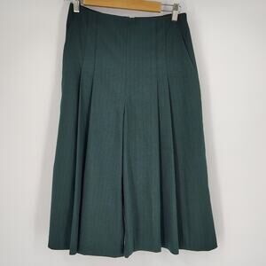 Veronica Beard Herringbone Pleated Culotte Pants Wide Leg Crop Green App. Sz 26